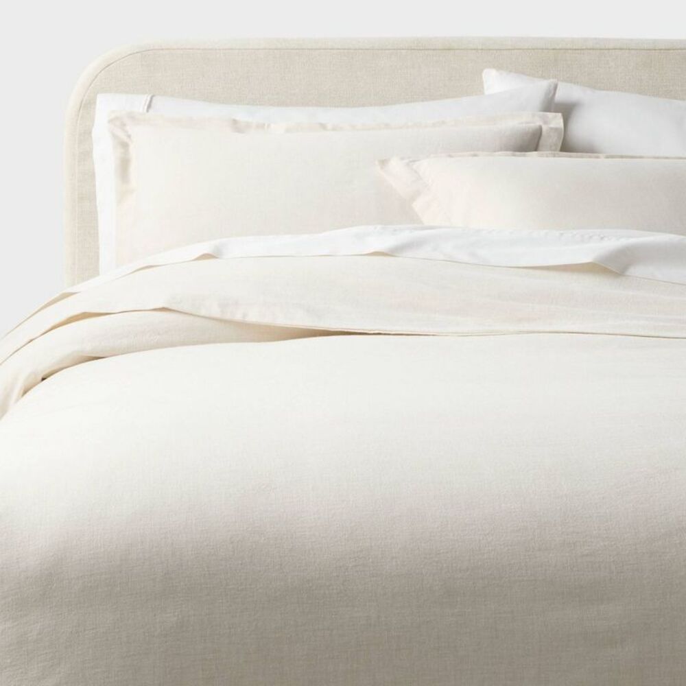 King Casual Textured Cotton Duvet Cover and Sham Set Ivory - Threshold